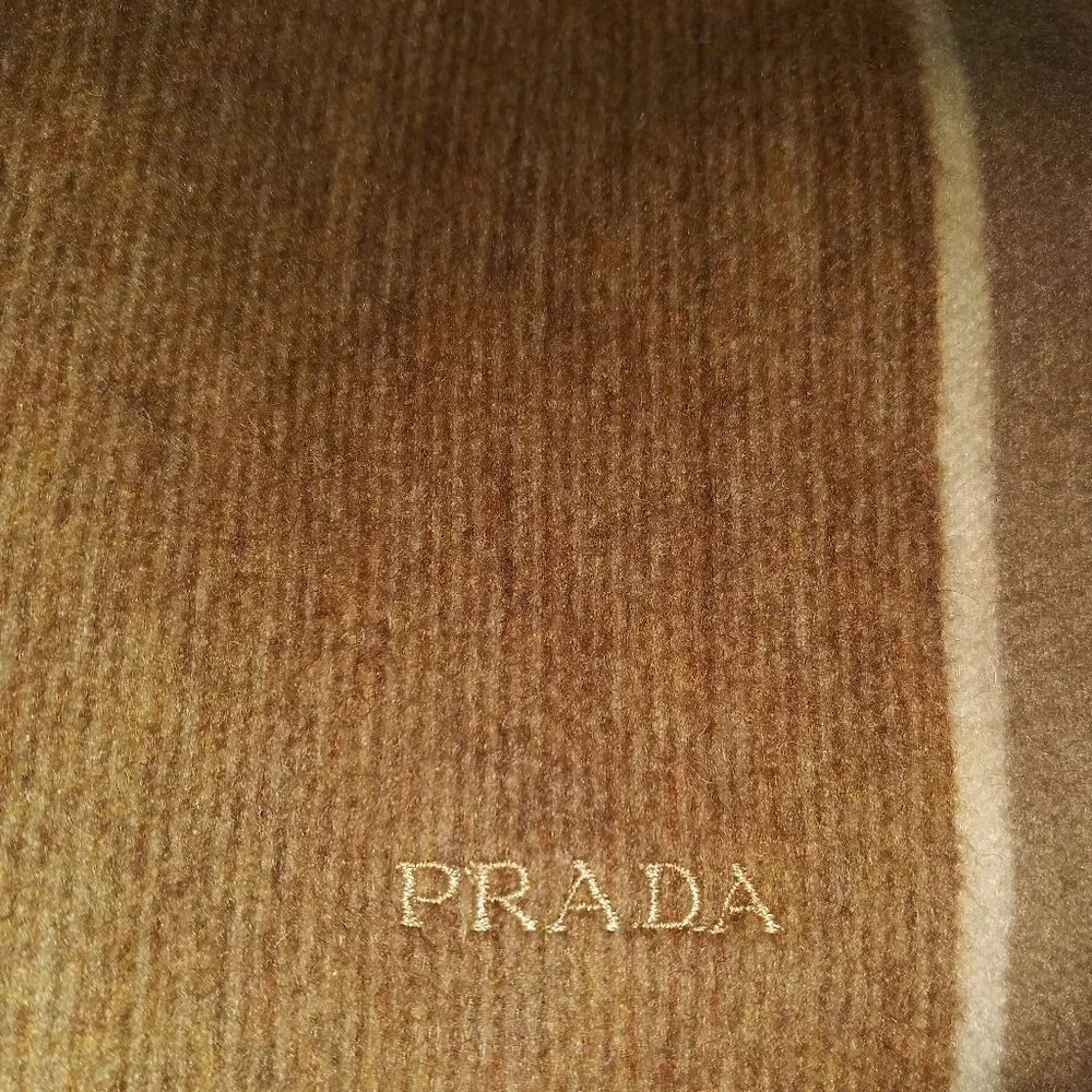 Prada Logo embroidered 100% cashmere scarf